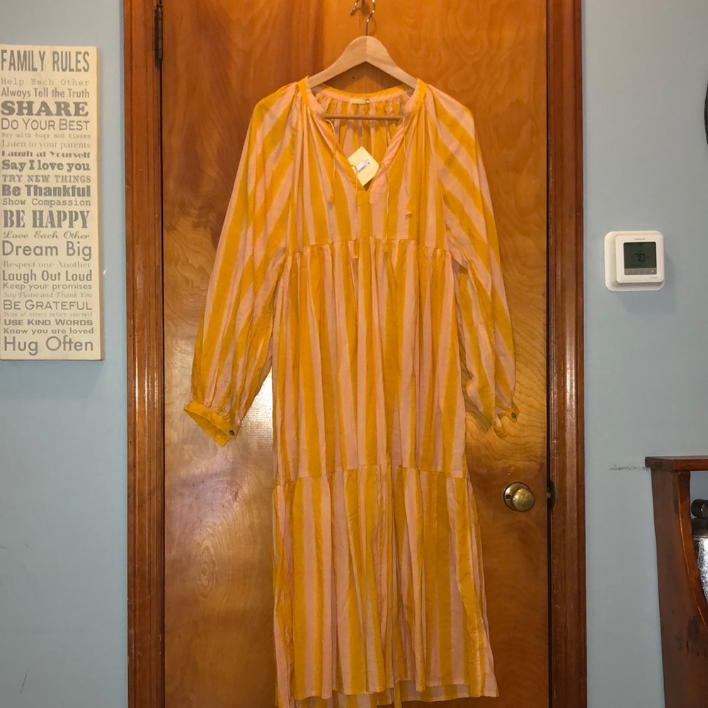 Matta Yellow and White Striped Midi Dress